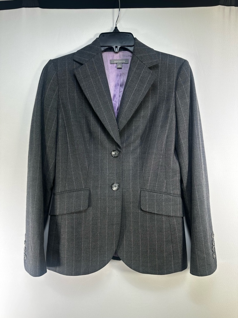 Ann Taylor Grey Pinstripe Wool Jacket